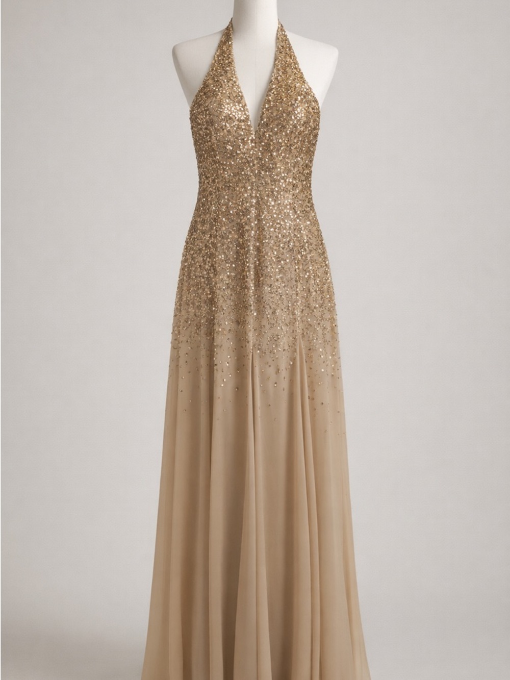 Sparkling Gold Halter Prom Gown